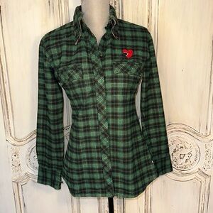HELLZ A Crime For All Seasons 100% Green and Black Plaid Flannel Cotton Shirt